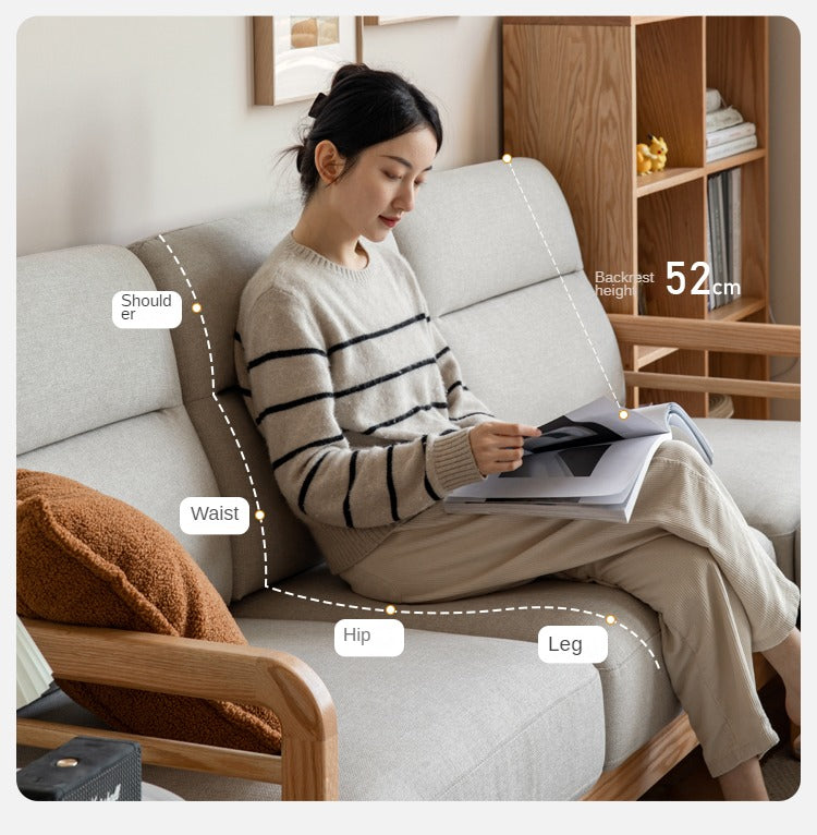 Oak Wood Fabric Sofa String-style Bbackrest.