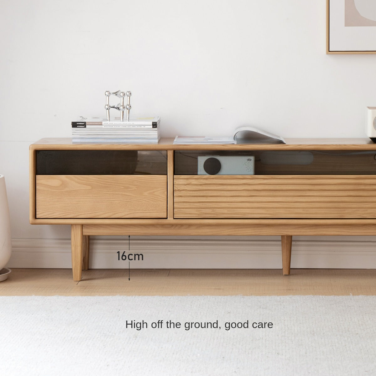 Ash Solid Wood Floor Modern Rock Board TV Cabinet.