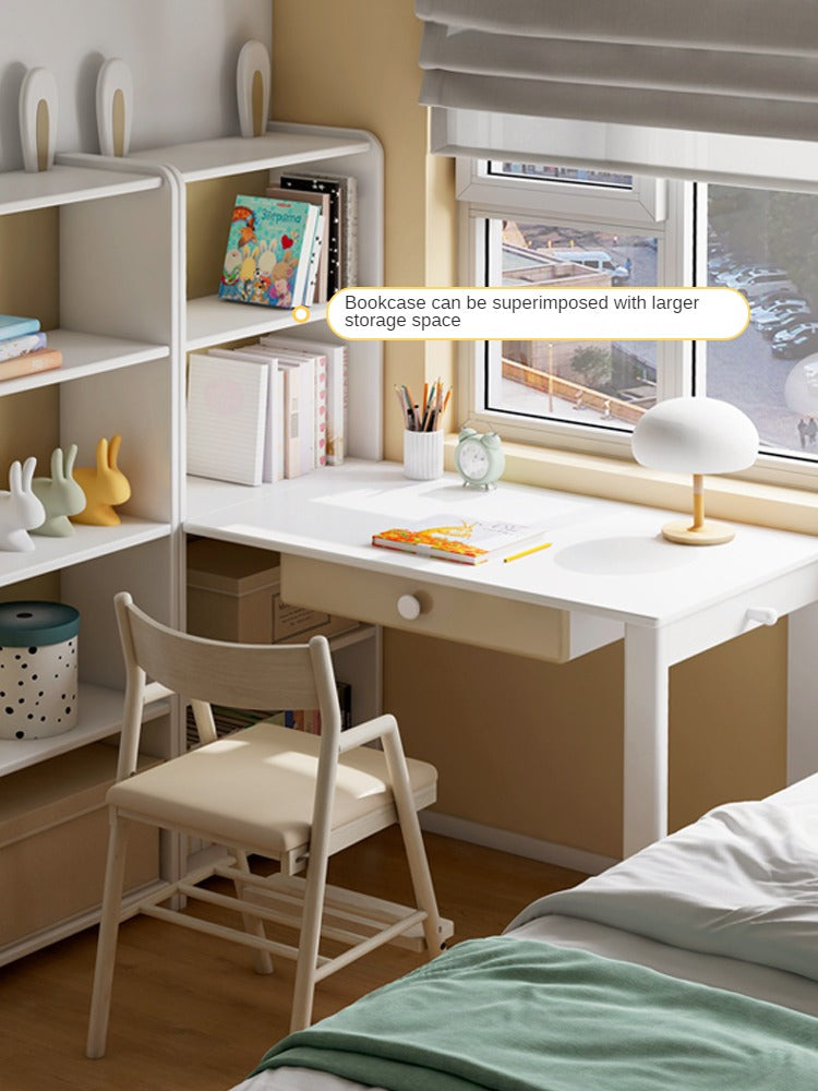 Beech Solid Wood Desk Bookcase Combination