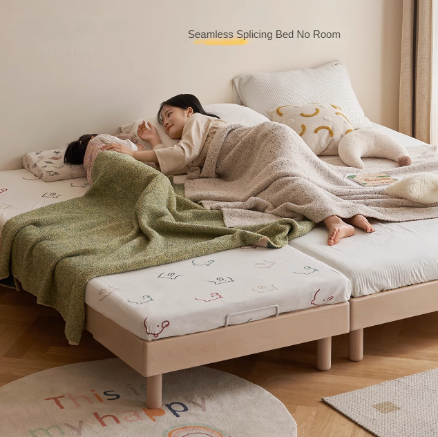 Rubberwood Solid Wood Mother-and-child platform bed, headboard-free bed