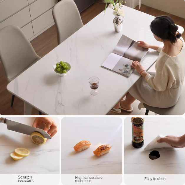 Poplar Solid Wood Modern Rock Plate Dining Table