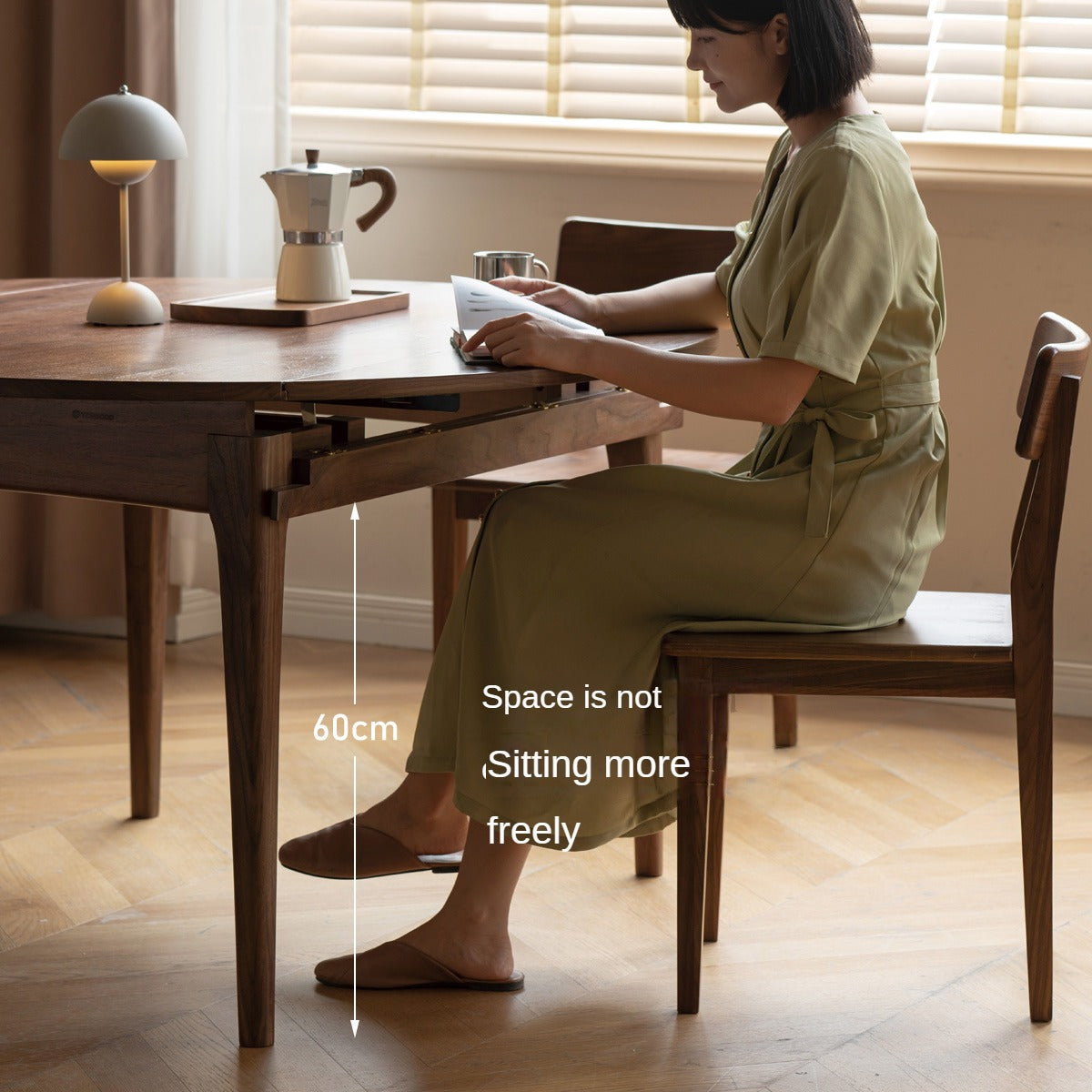 Black Walnut, Oak Solid Wood Modern Folding Round Dining Table