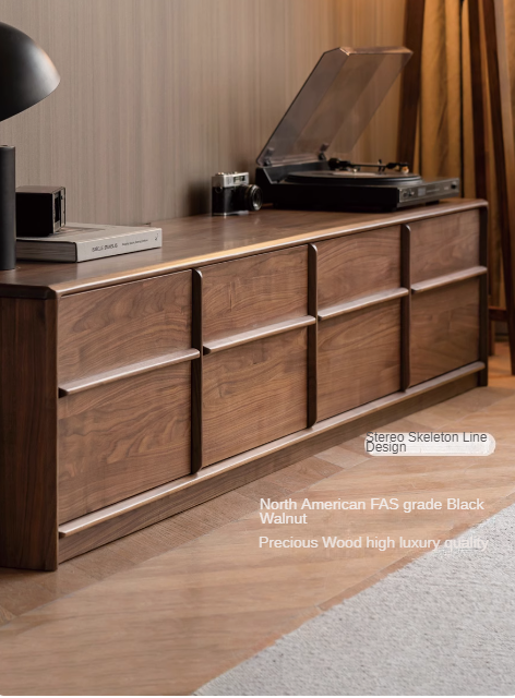 Black Walnut, Sandalwood, Ash, Oak Solid Wood Italian Light Luxury Floor TV Cabinet.