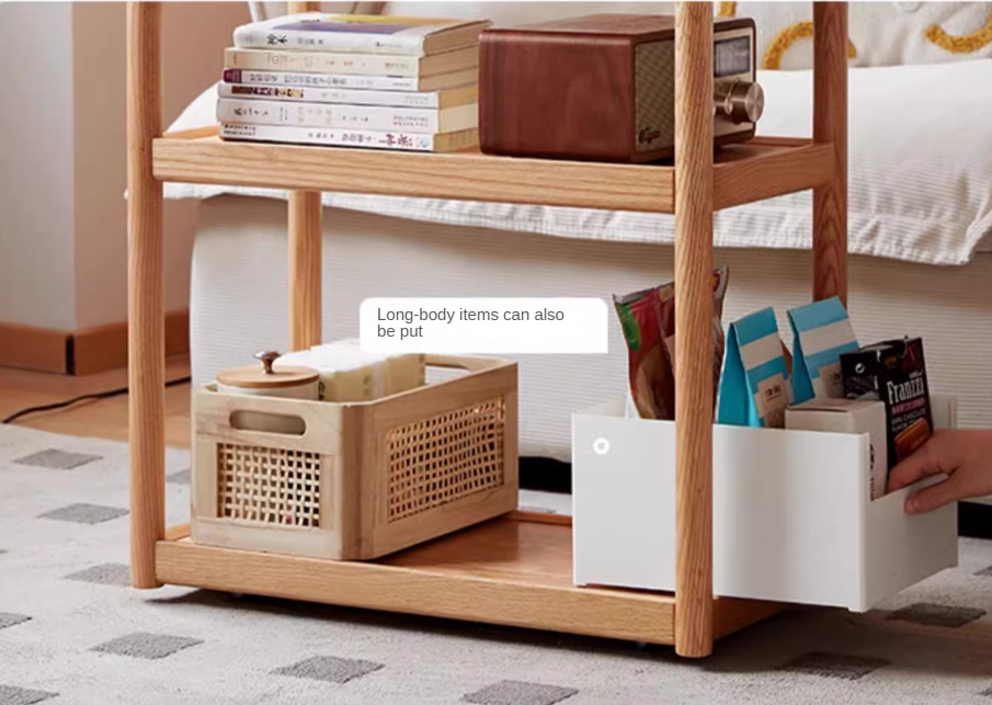 Oak, Ash Solid Wood Mobile Side Table