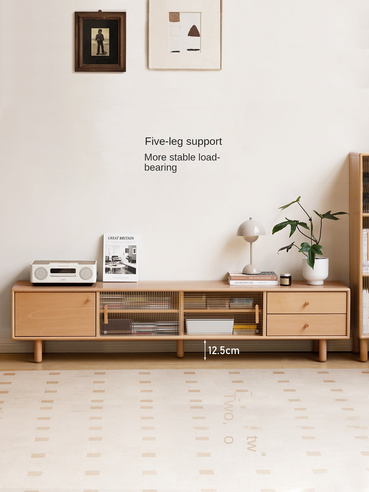 Beech Solid Wood Floor TV Cabinet.