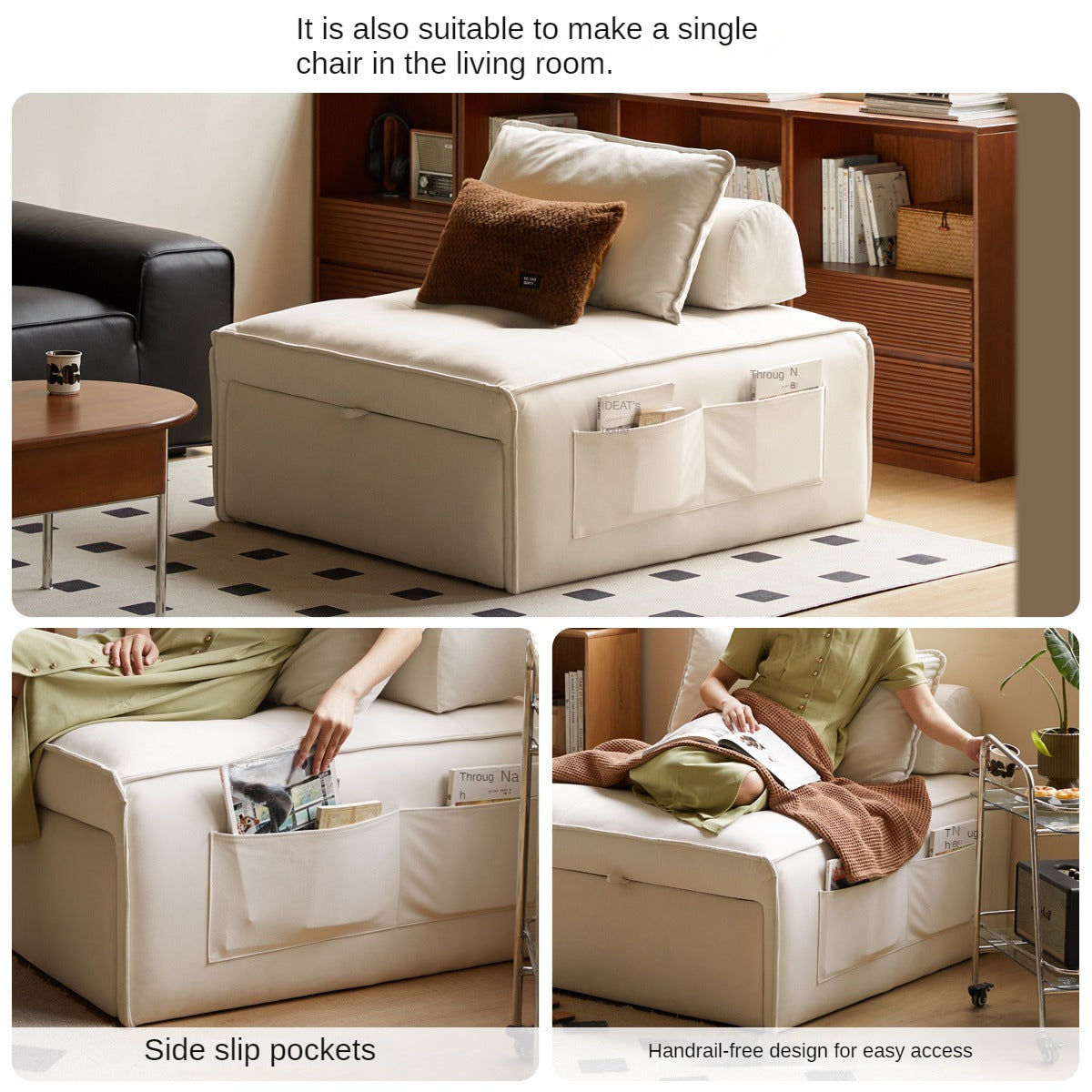 Fabric Cream Style Single Retractable Bed.