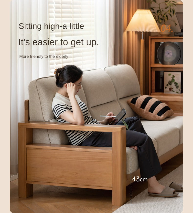 Poplar Solid Wood Sofa Modern Simple High Back Fabric Sofa