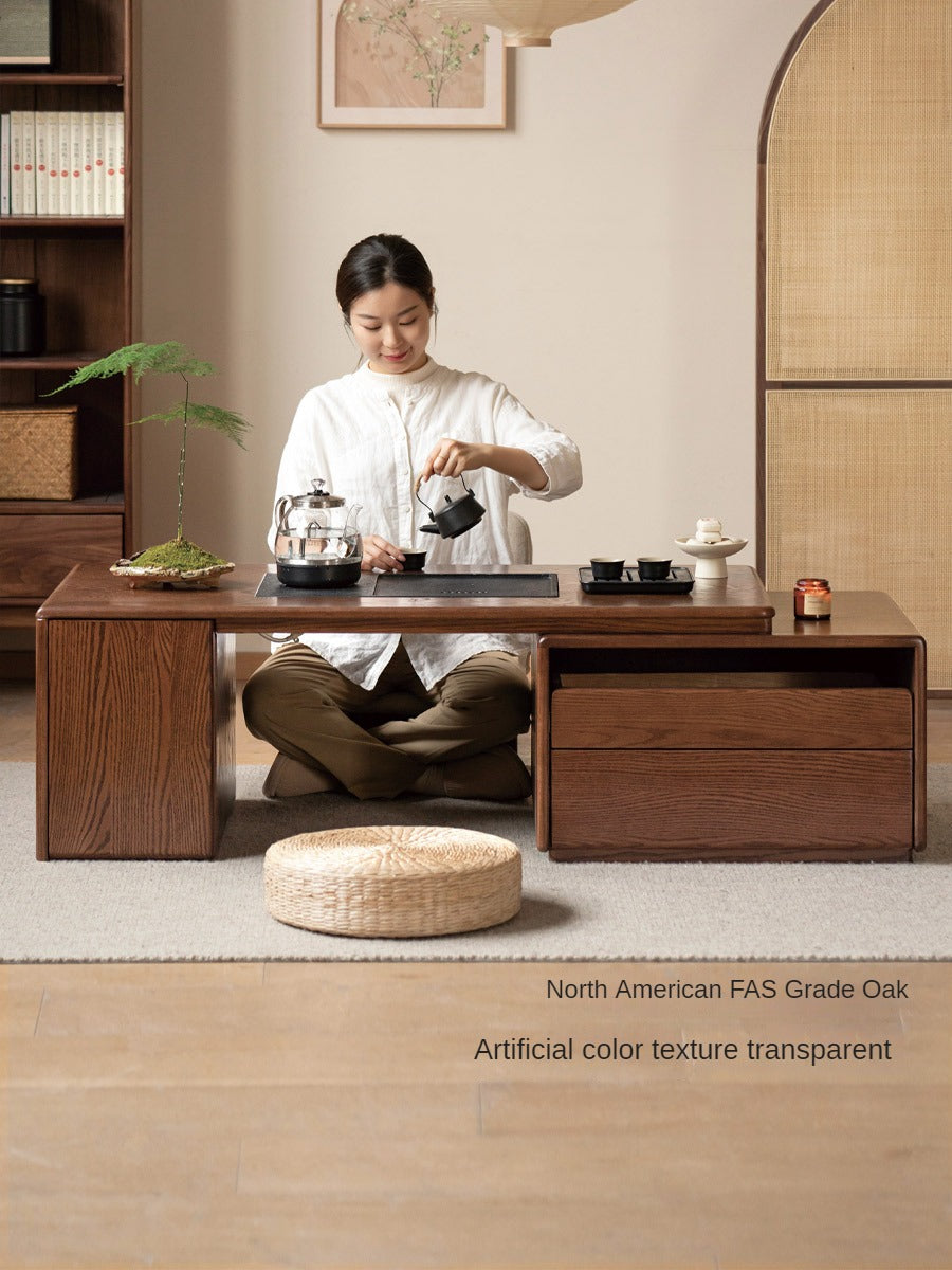 Oak, Black Walnut Solid Wood Retractable Modern Tea Table