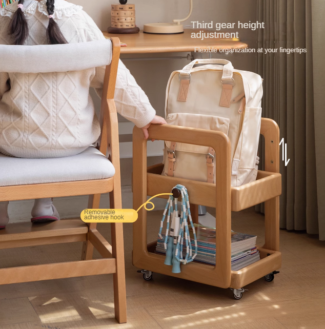Beech, Rubber Solid Wood Children's Under-the-Table Mobile Modern Storage Rack