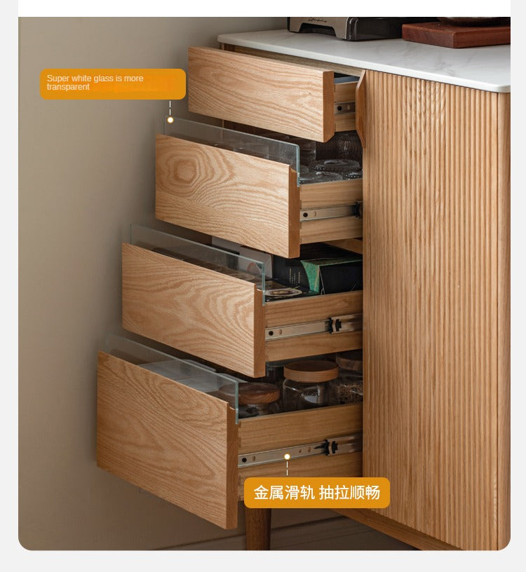 Oak solid wood modern rock board side high tea cabinet Buffet"