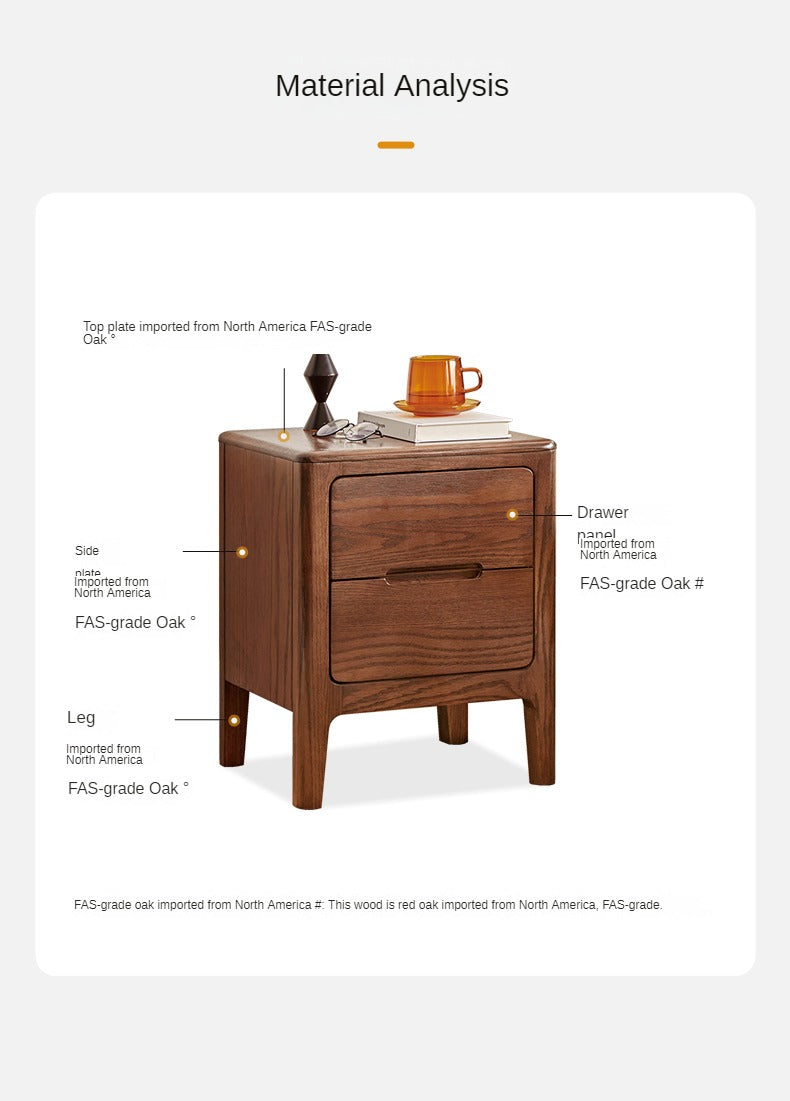 Oak Solid Wood Two-Drawer Nightstand.