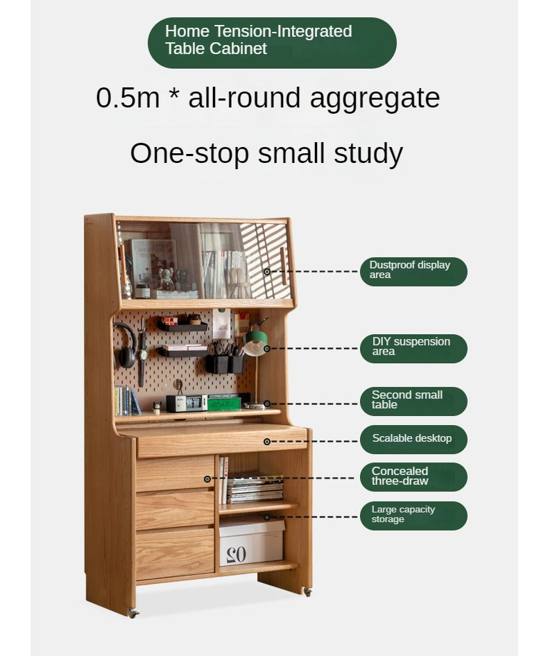 Oak Solid Wood Modern Modern Retractable Desk Integrated Bookcase