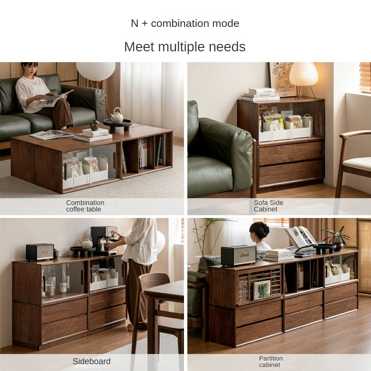 Black Walnut Solid Wood Free Combination Multifunctional Bookcase.