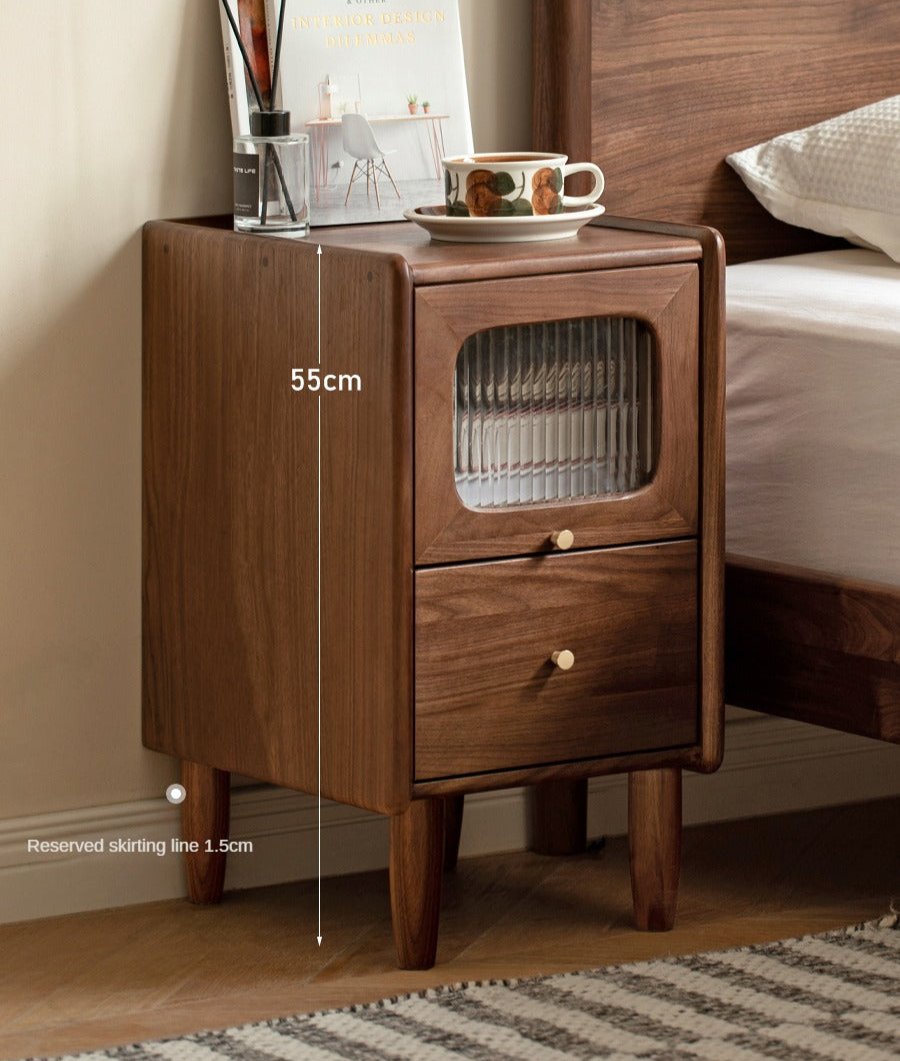 Black Walnut, Calpa Solid Wood Ultra-Narrow Nightstand.