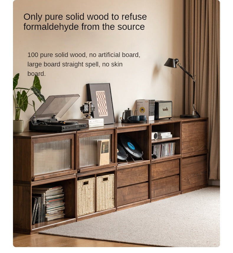 Black Walnut, Oak Solid Wood TV Cabinet Modern Module Combination Storage.