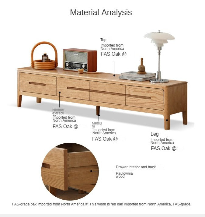 Oak Solid Wood Four-drawer TV Stand.