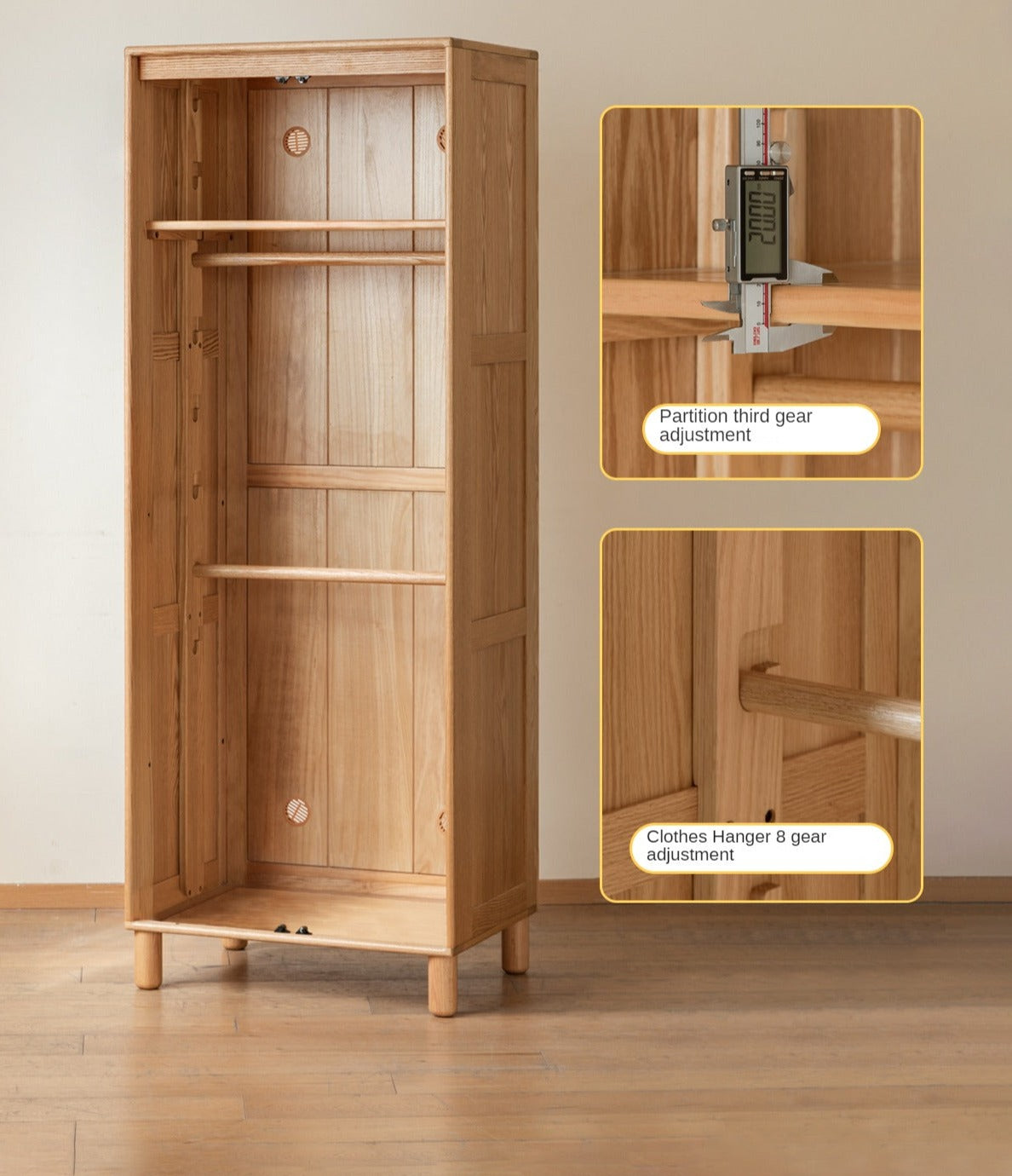 Oak Solid Wood Children's Wardrobe Combination Storage Cabinet