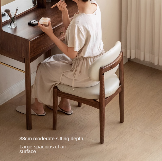 Black Walnut, Ash Solid Wood Modern White Soft Makeup Chair