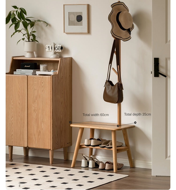 Oak Solid Wood Shoe Stool With Hanger