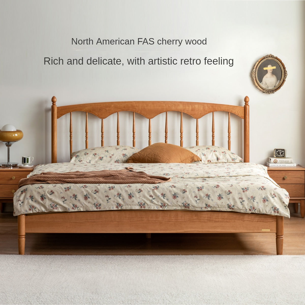 Cherry Wood Solid Wood Bed ,Retro Style, Princess Bed