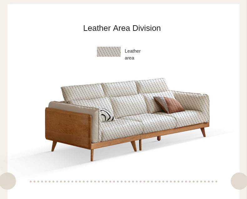 Cherry Solid Wood Black Label Leather Down Sofa.