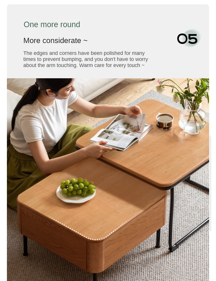 Cherry Solid Wood Combination Coffee Table Mid-Century Style