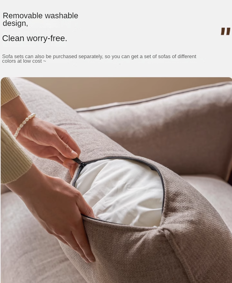 Oak Solid Wood Leather, Fabric Straight Sofa.