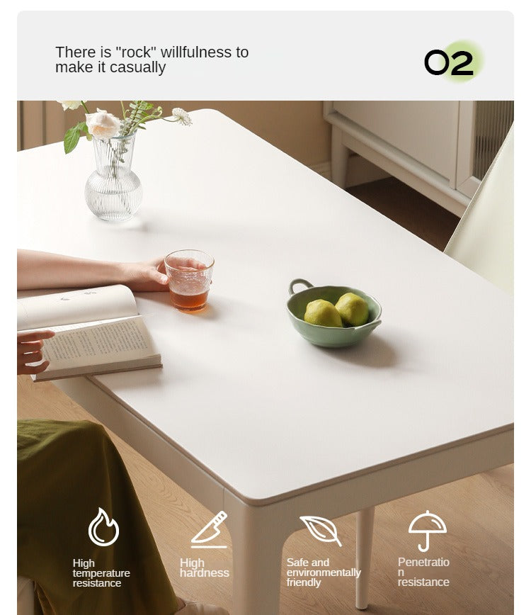 Birch Solid Wood Rock Plate White Cream Dining Table