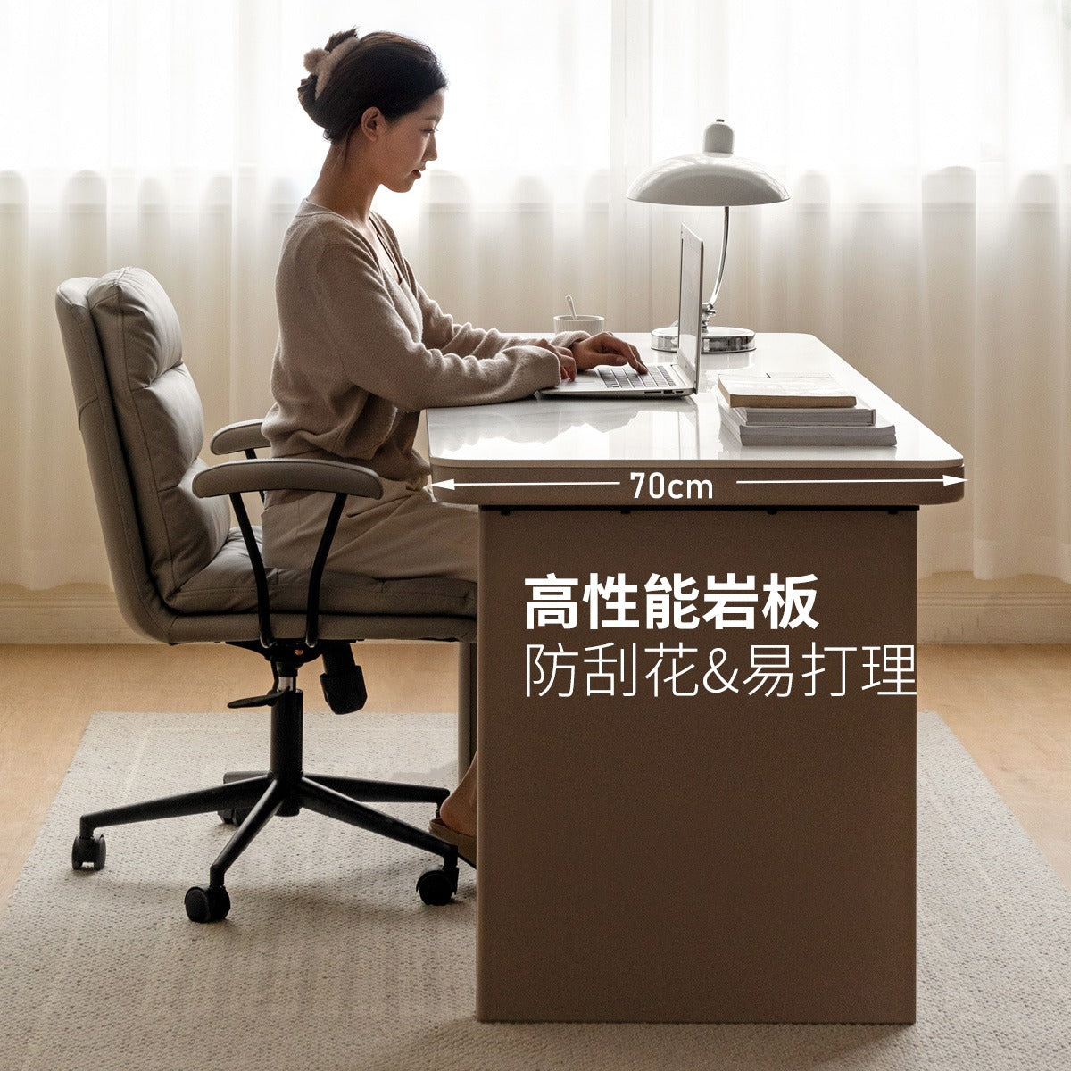 Poplar Solid wood slate desk Large table with drawers"