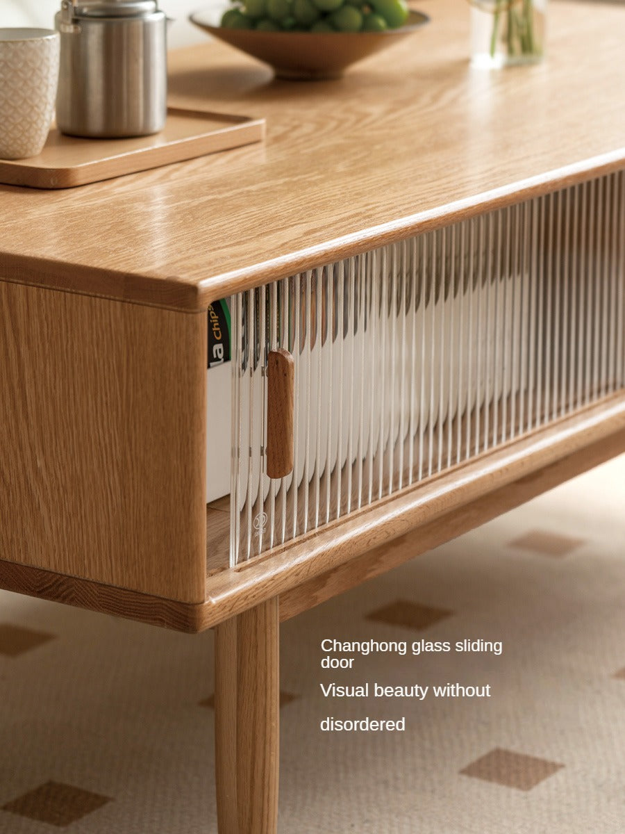 Oak, Beech, Solid Rubberwood Glass Doors Coffee Table