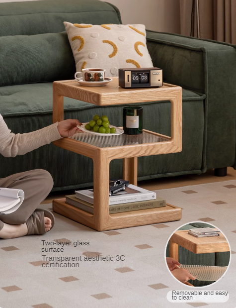 Oak, Black Walnut, Cherry, Sandalwood Solid Wood Corner Square Side Table.