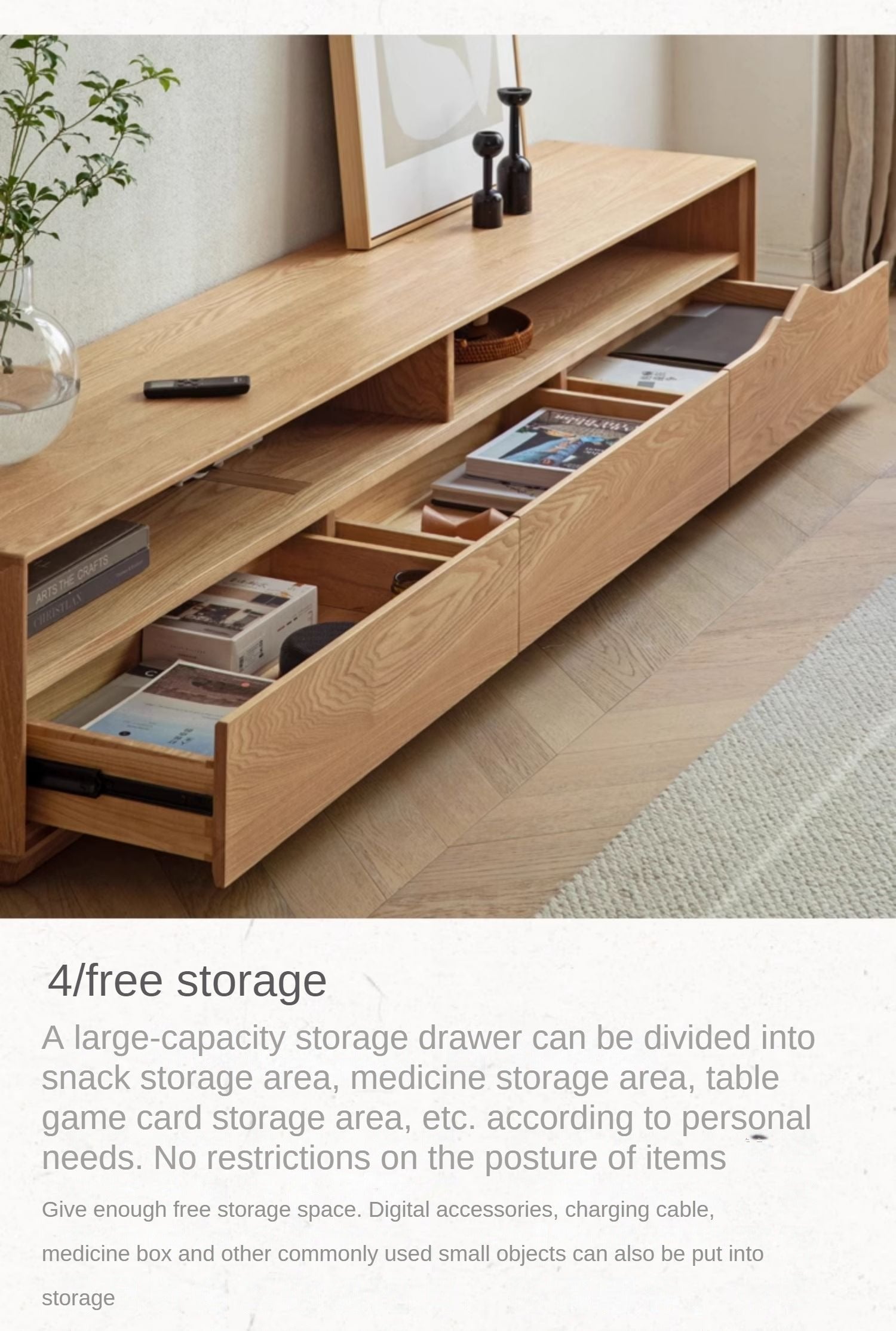 Ash Solid Wood Floor TV Storage Cabinet.