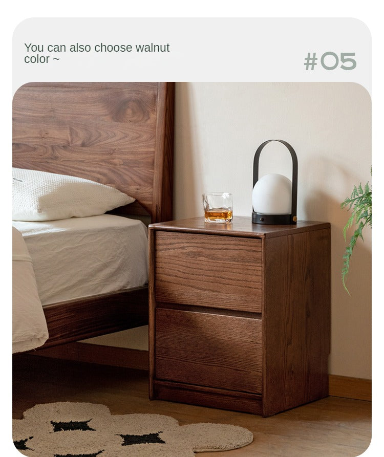 Oak Solid Wood Two Drawer Nightstand.