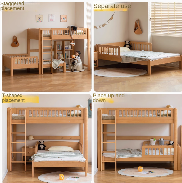 Beech solid wood children's bunk bed.