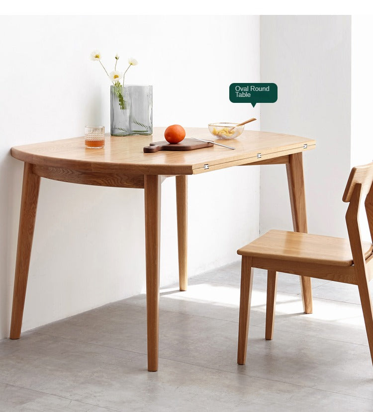 Oak solid wood folding dining table small apartment"