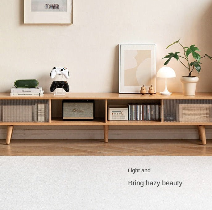 Oak, Rubber Solid wood TV Stand Glass Sliding Door
