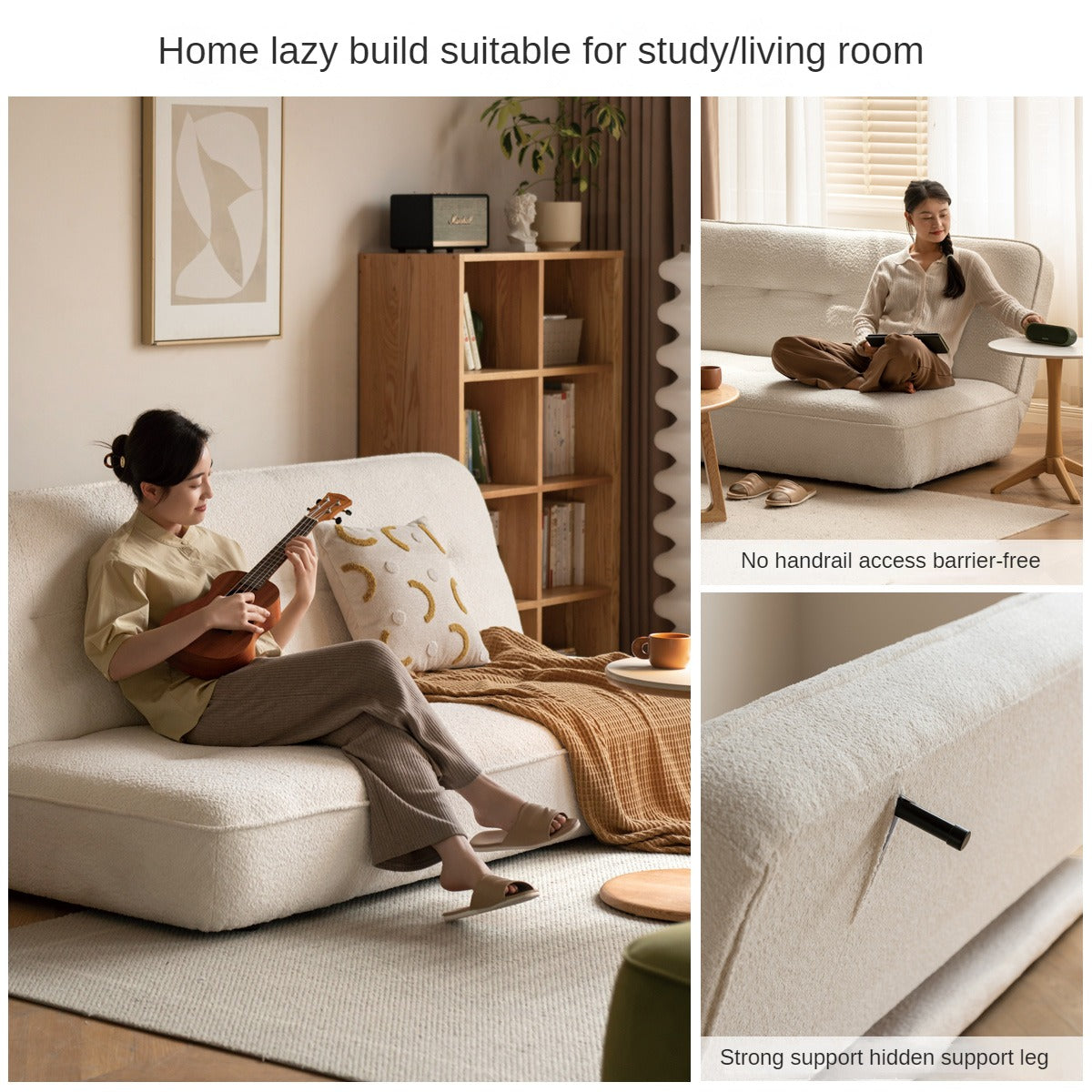 Fabric Sofa White Cream Style Sitting and Sleeping Sofa.