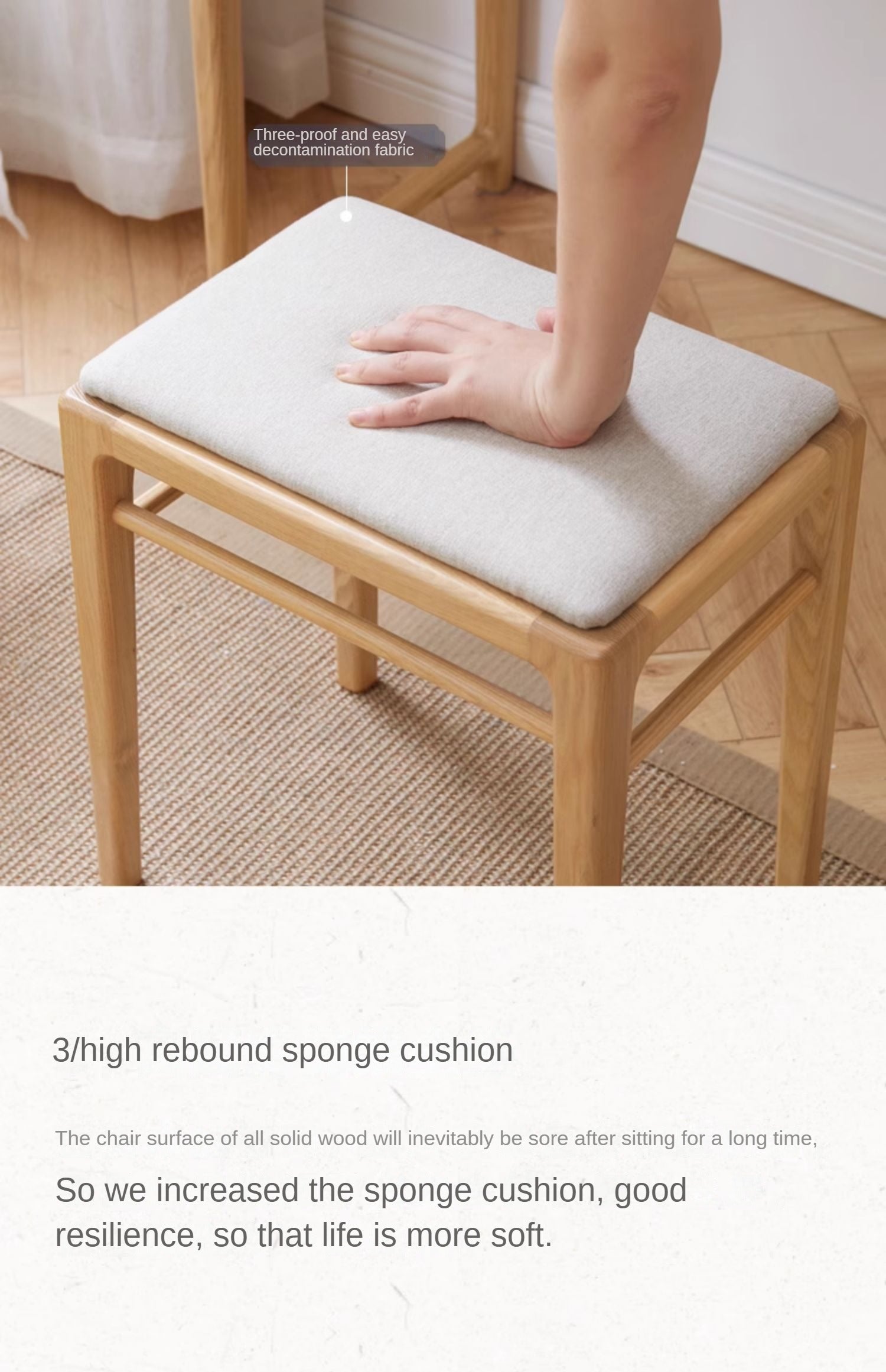 Ash Solid Wood Nordic Soft Makeup Stool