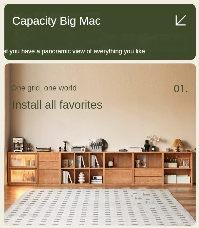 Cherry Solid Wood Vintage Floor Storage Bookcase