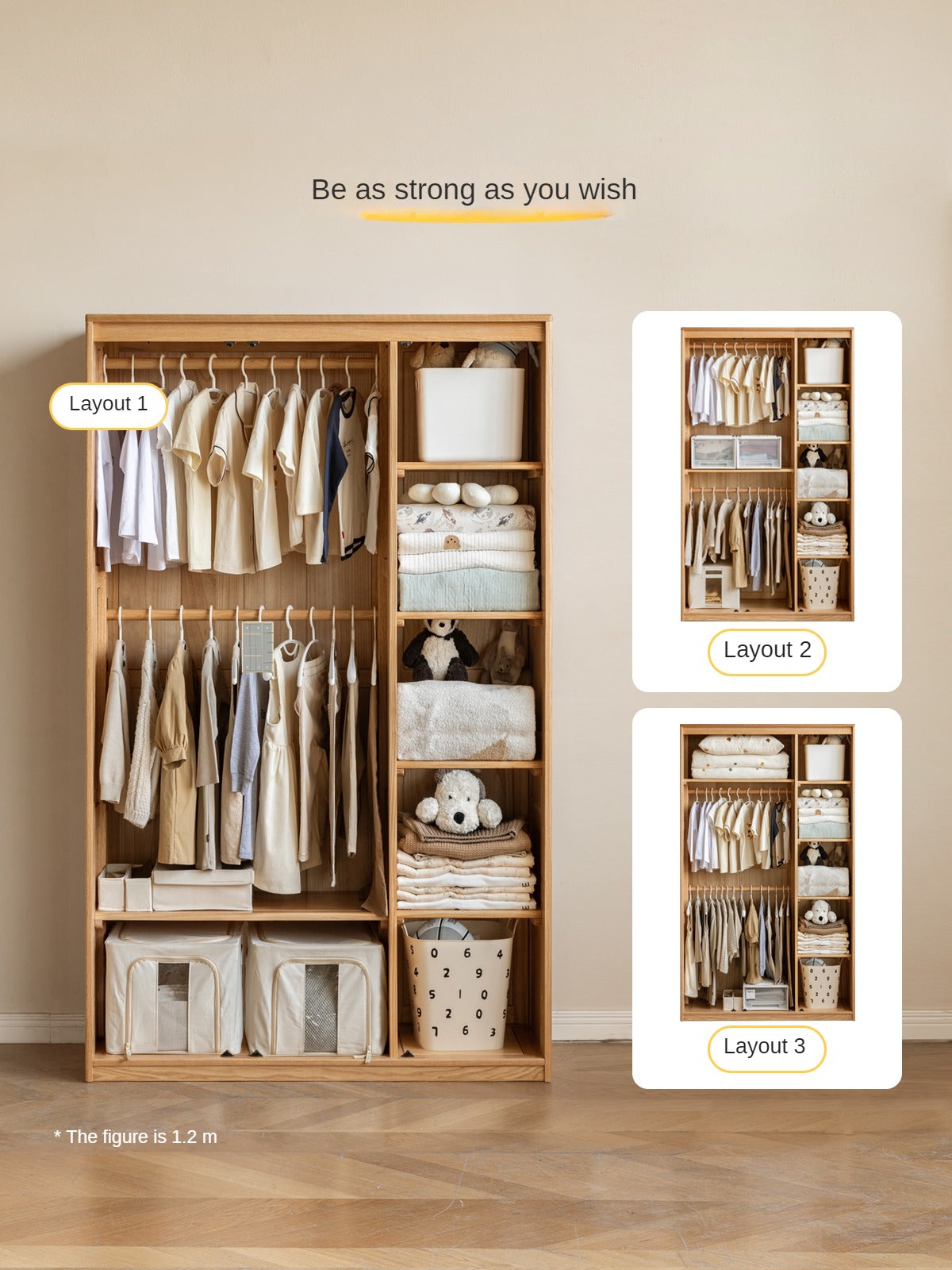 Oak Solid Wood Children's Wardrobe Combination