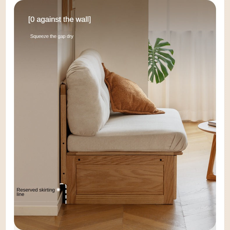 Oak Solid Wood Fabric Card Seat Floor Box Sofa.