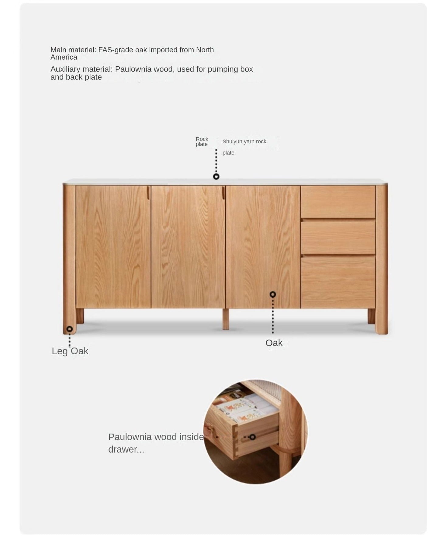 Oak Solid Wood Rock Board Dinner Cabinet