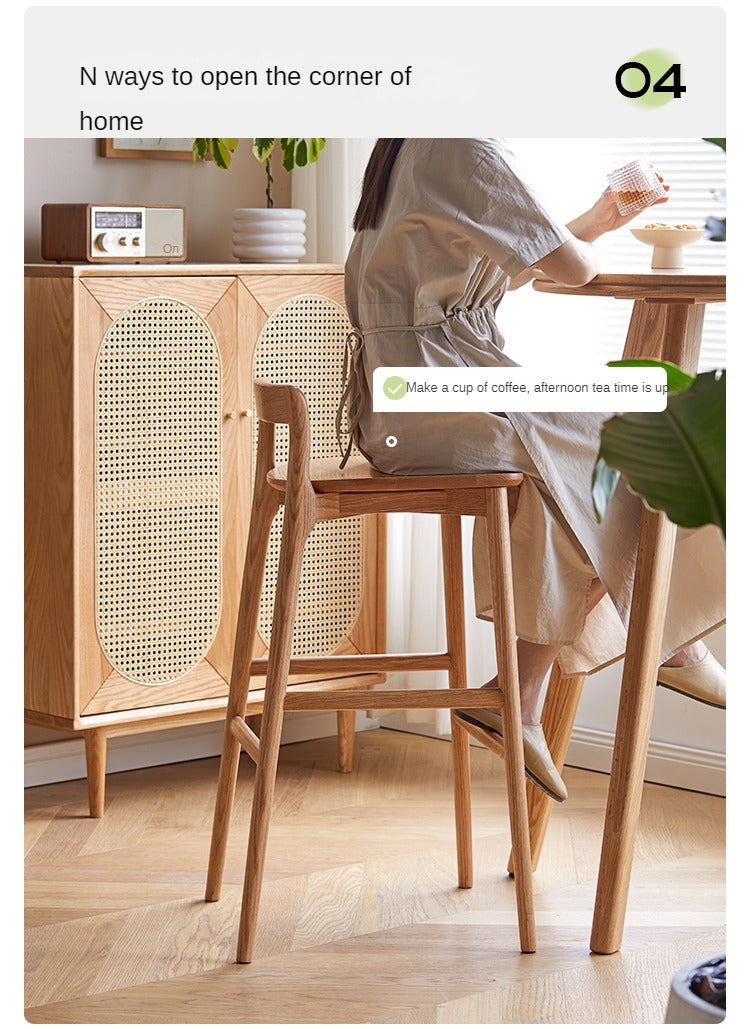 Oak Solid Wood Bar Chair, High Foot Chair: