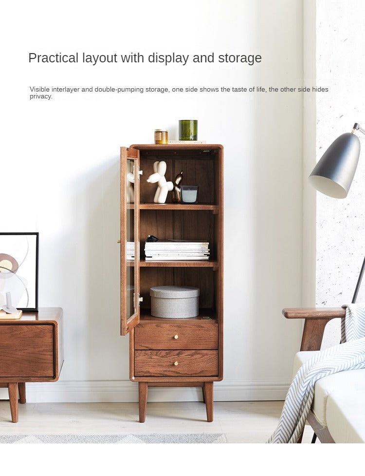 Oak Solid Wood Side Cabinet, Walnut Color