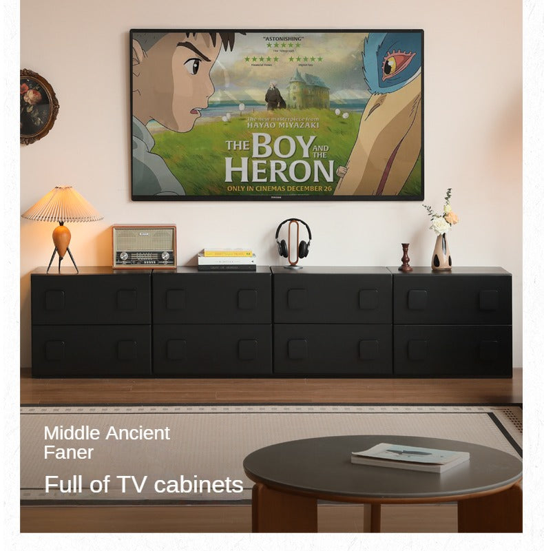 Poplar Solid Wood TV French Retro Floor Module Combination Side Cabinet.