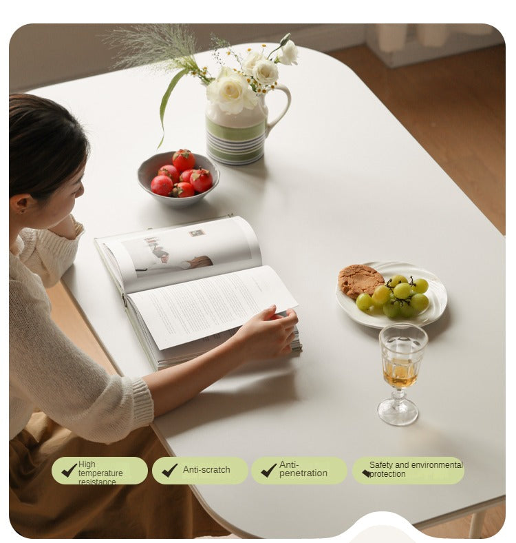 Solid Rubberwood White Cream Style Rock Board Dining Table