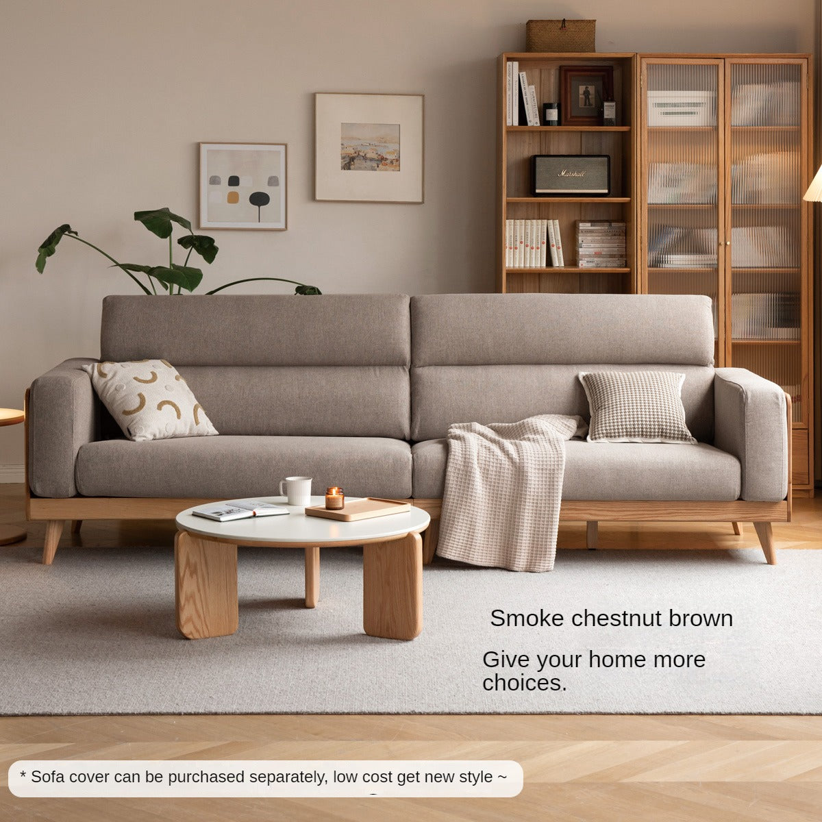 Oak Solid Wood Modern Fabric Sofa,