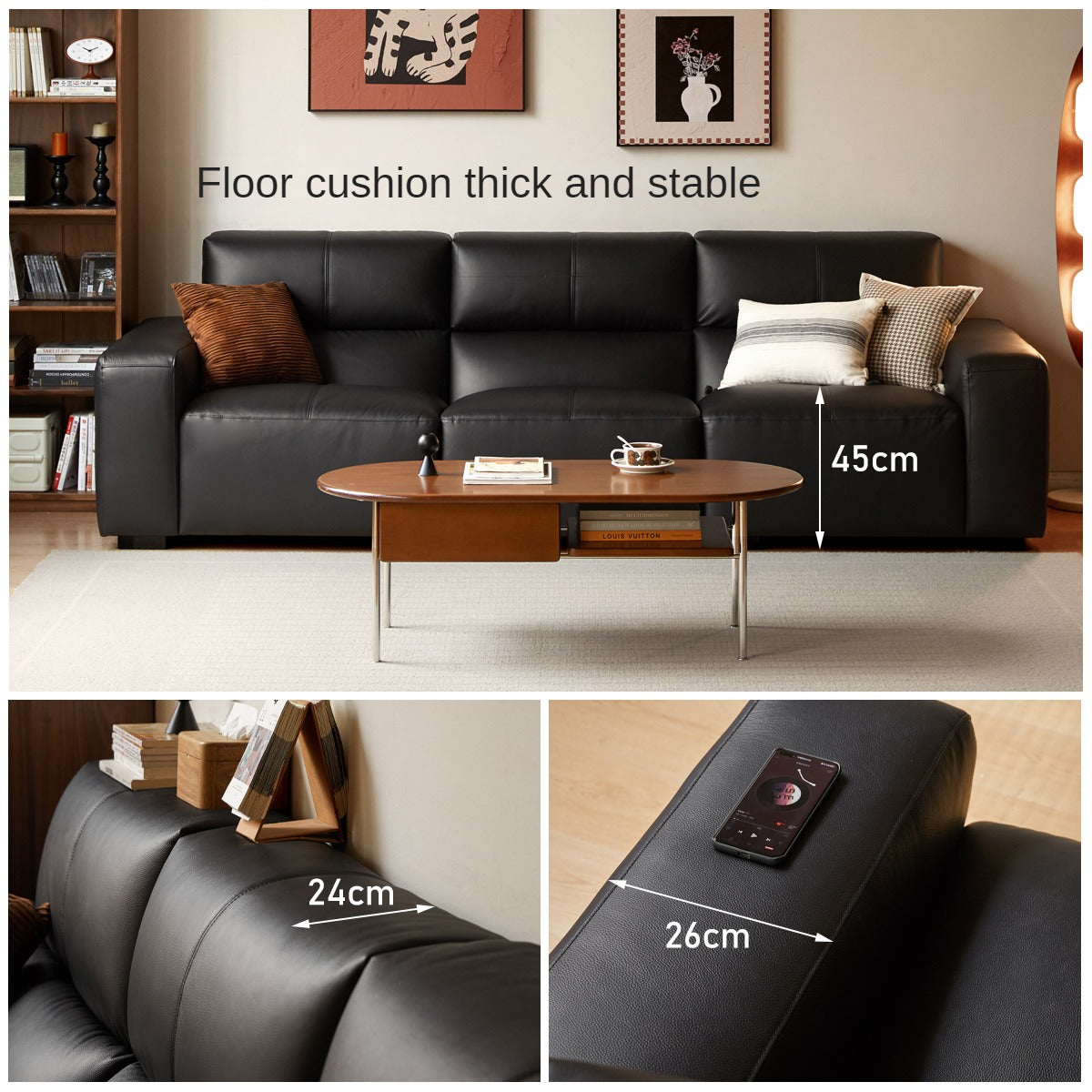 Leather Sofa First Layer Yellow Cowhide Tofu Block Leather Sofa.