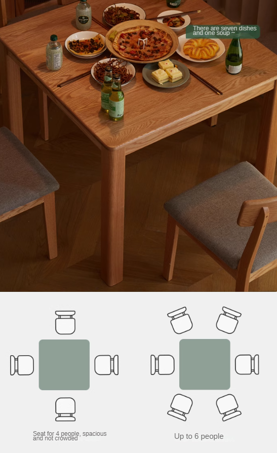 Oak Solid Wood Square Modern Dining Table