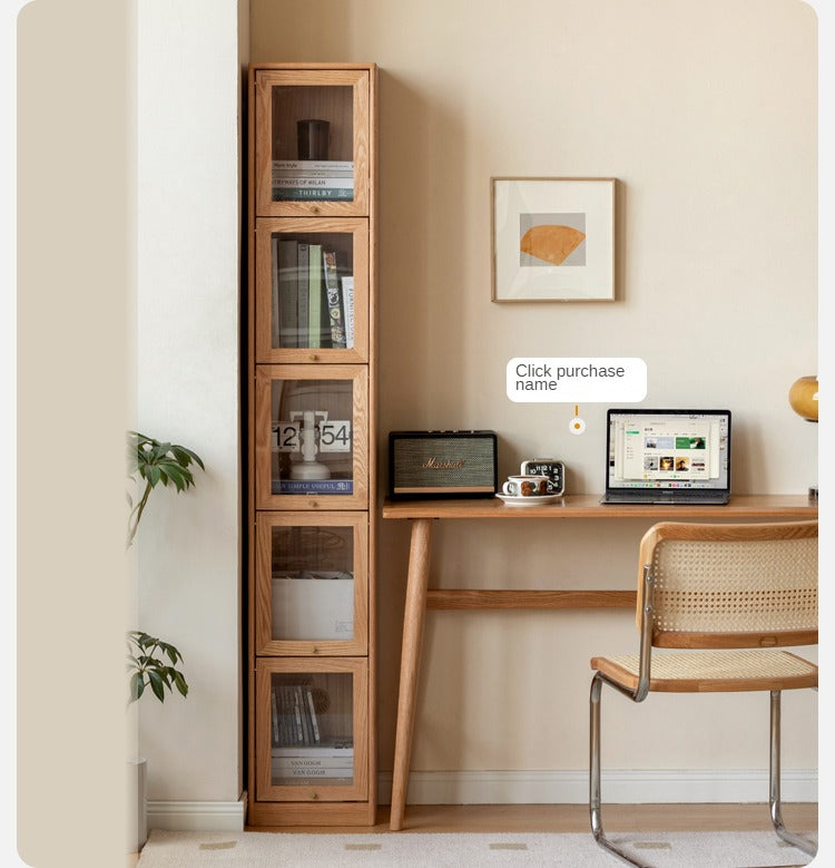 Oak Solid Wood Bookcase Corner Glass Flip Door